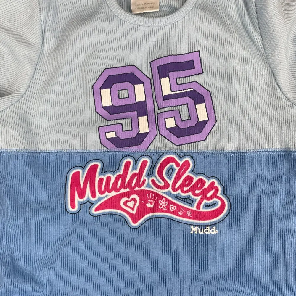 Mudd Sleep Girls Blue Short Sleeve Side Cinch Ribbed Pajama Pants Set Sz 10